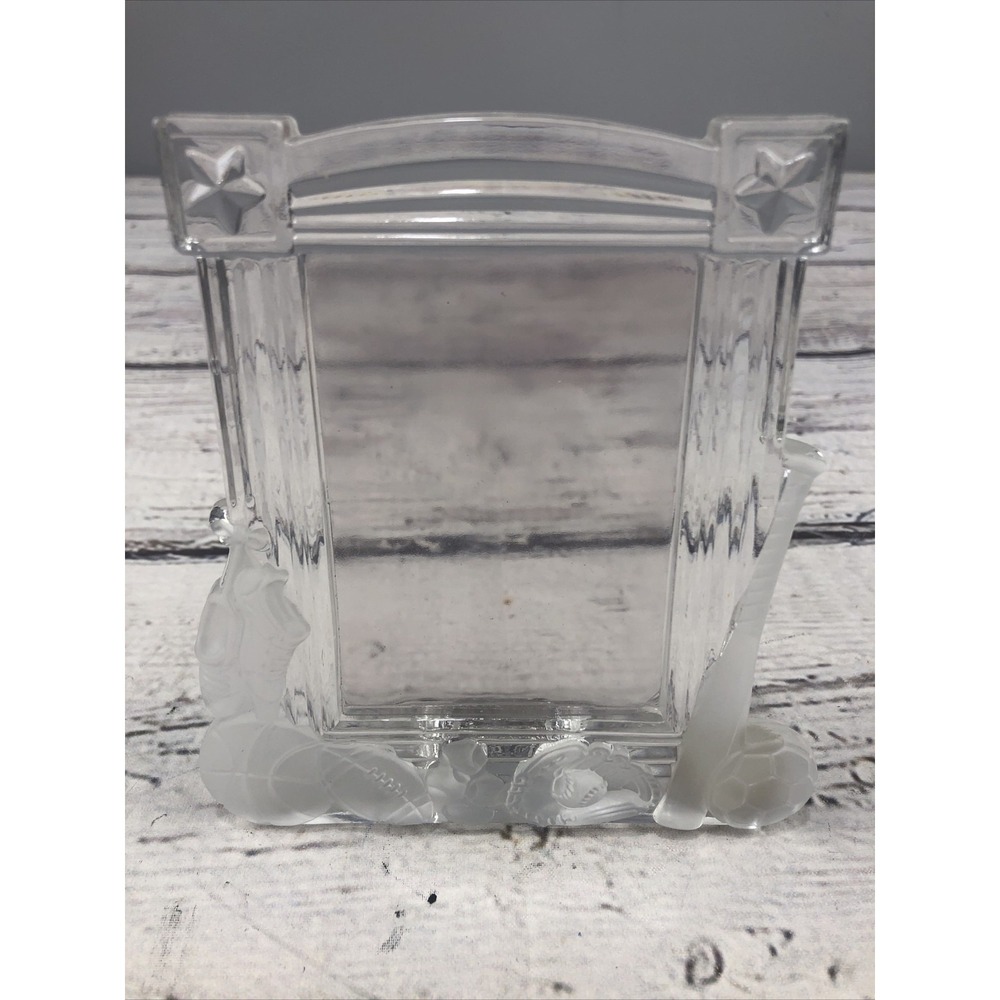 Princess House Picture Frame 24% Lead Crystal 2.5" x 3" Etched Glass Sports #812